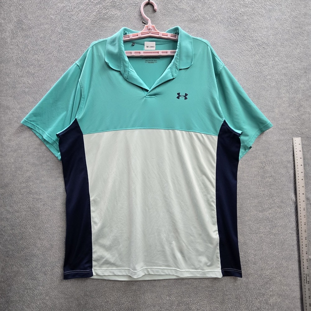 Under Armour Men Polo XXLT Teal Colorblock The Performance Polo Golf